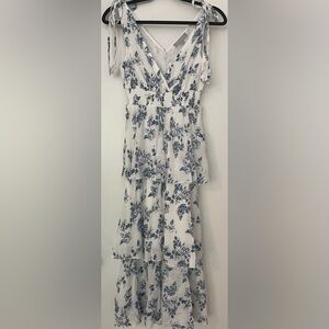 Beautiful Floral Blue and White Women's Dress - Size S